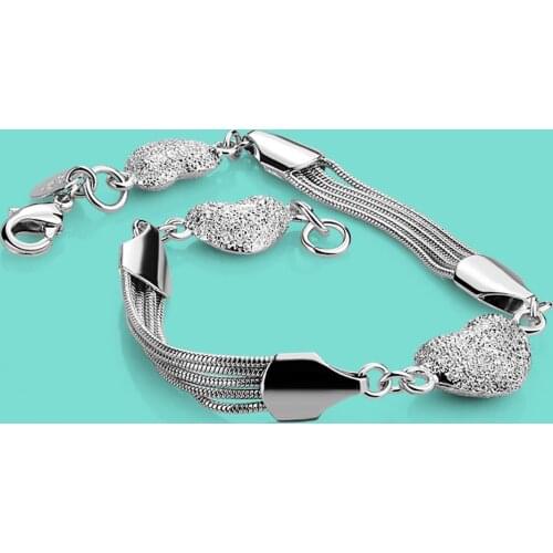 925 sterling silver bracelet for women,Sweet style Heart-shaped pendant design,19cm snake chain,Valentines day gifts