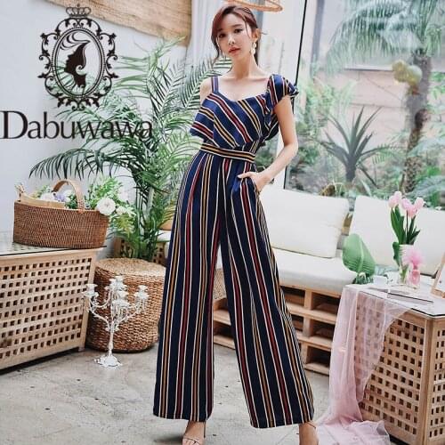 Dabuwawa Glamorous Strap Shoulder Wide Leg Jumpsuit Women Elegant Striped Jumpsuits Female Sleeveless High Waist DO1BJP009