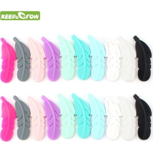 KEEP&GROW 10Pc Feather Silicone Beads Baby Teethers BPA Free Chewable Teething Necklace Pendant Baby Teething Beads Shower Gifts