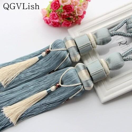 QGVLish 2Pcs Curtain Tieback Hanging Belts Rope Curtain Holdback Buckles Brush Clasp Clips Curtain Accessories Tassel Fringe