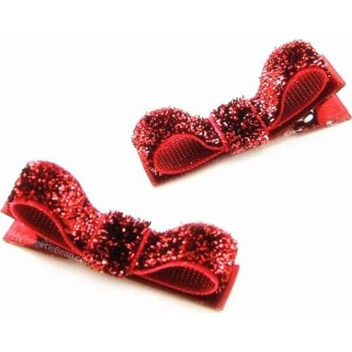 200pcs Free Shipping Tuxedo hair clip bows glitter clips in red