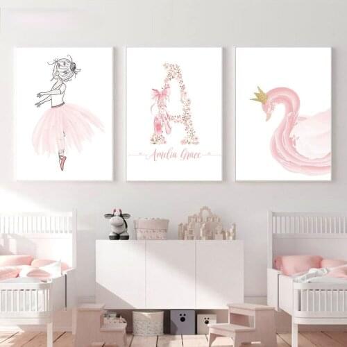 5D Diamond Painting Ballet Girl Poster Custom Name Pink Swan Nursery Wall Painting Nordic Wall Pictures For Girl Room Decor
