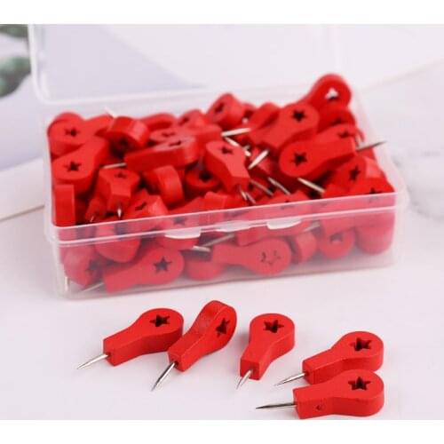 80Pcs Map Markers Wooden Drawing Photo Wall Studs Cork Board Push Pins Thumbtack PXPA