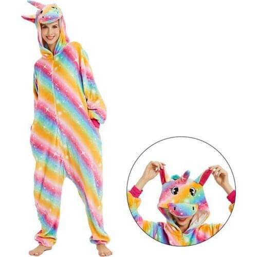One Piece Hooded Jumpsuits for Adult Kigurumi Unicorn Pajamas Childrens Homewear Pajamas Licorne Winter Pijamas Onesies Kids