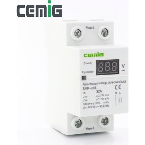 Cemig Self-Recovery Over And Under Voltage Protector Relay With LCD Voltage Monitor Voltmeter Din Rail Installation