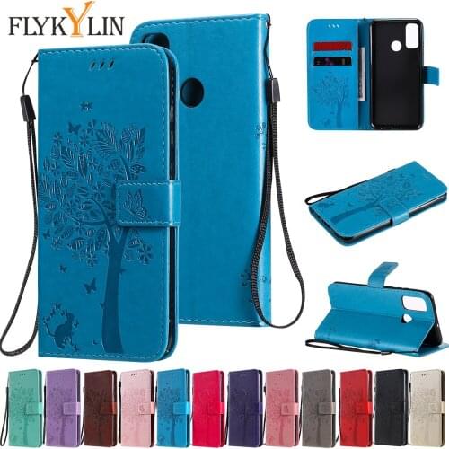 For Huawei Y5P Y6P Y7P Y8P P Smart 2020 Case 3D Tree Cat Pattern Flip Phone Case For Coque Huawei P40 P10 P20 Lite P30 Pro Cover