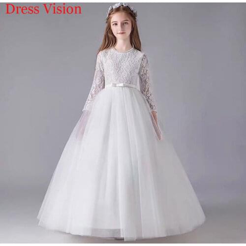 Elegant Lace Long Sleeves Flower Girl Dresses First Communion Dresses Vestidos Princess Dress платья для девочек