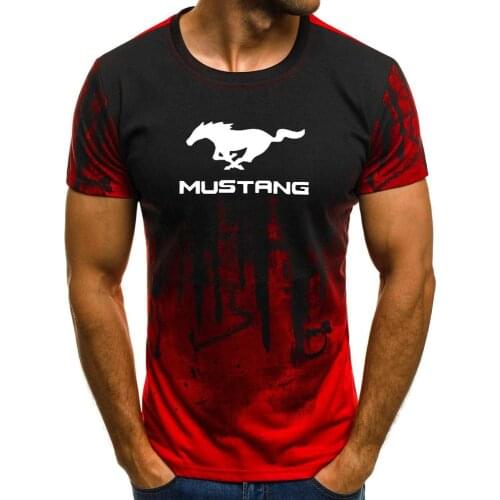 Mens Short Sleeve Mustang Car Logo Mens T-shirt Summer casual Cotton Gradient T shirts Fashion Hip Hop Harajuku Male Brand Tee
