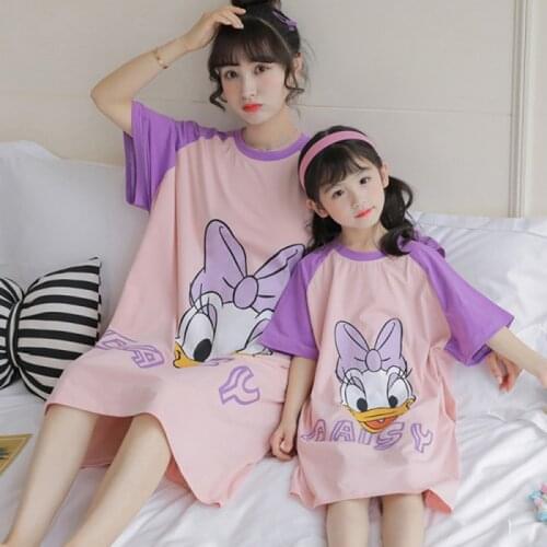 Disney Daisy Cotton Nightdress Short Sleeved Pajamas For Mothers And Daughters Sleepwear Family Matching Outfits