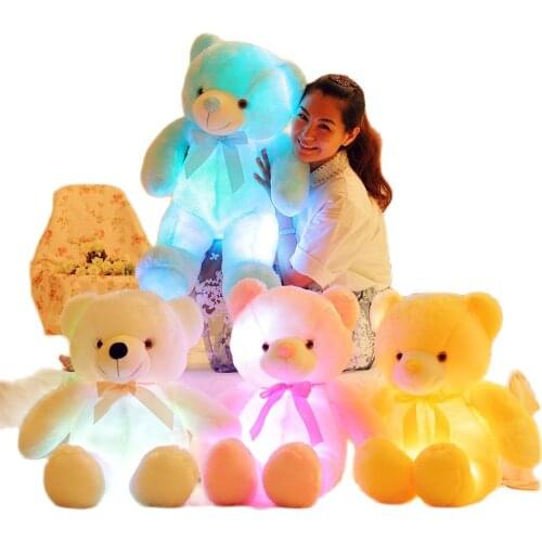 50cm Creative Light Up LED Teddy Bear Stuffed Animals Plush Toy Colorful Glowing Christmas Gift for Kids Pillow