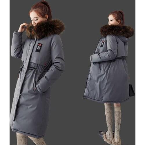 19 New Cotton-padded Womens Winter Medium and Long cotton-padded jacket Korean Heavy Wool Collar Cotton-padded Coat Winter Coat