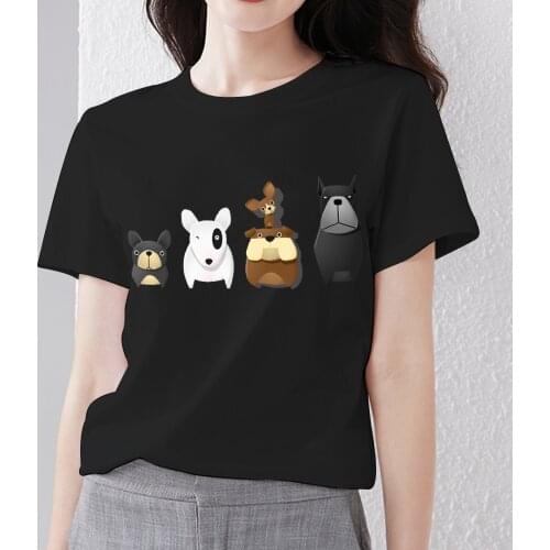 Summer Womens T-Shirts Cartoon Animal Graphic Series Female Tops Black All-match O-neck Short Sleeve Tee Shirt Ladies Clothing