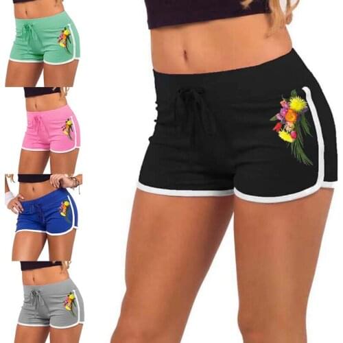 Summer Shorts Women High Waist Elasticated Fitness Leggings Push Up Gym Training Gym Tights Pocket Flowers Printing Short