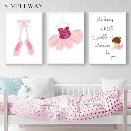 Little Princess Ballet Shoes Nursery Quotes Poster Canvas Print Wall Art Decoration Picture Painting Baby Girl Bedroom Decor