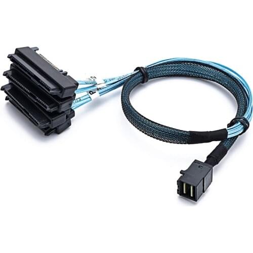 Mini SAS SFF-8643 Host to 4 SAS 29pin SFF8482 +15pin Hard Disk Fanout Data Server Sata Cable 1m