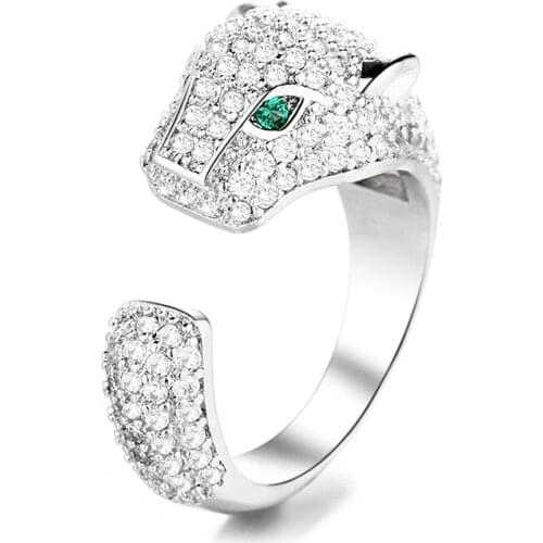 Fashion Adjustable Copper Leopard Head Open Ring Silver Color Animal Finger Ring Women Jewelry