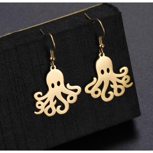 My Shape Gold Color Octopus Earring Stainless Steel Earrings for Women Dangle Earrings Devilfish Animal Pendant Jewelry Gift