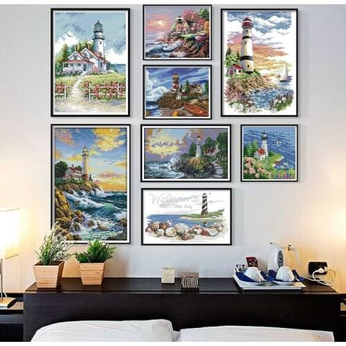 Needlework DIY Cross Stitch Sets Embroidery Kit Precise Printed Scene DMC Canvas Patterns Seaside Counted Home Wall Decor Gift