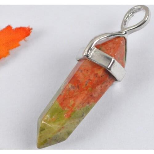 Natural Unakite Epidote Bead Lucky Point GEM Pendant Jewelry S1167