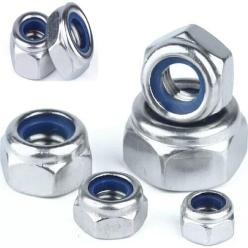 New M2 M2.5 M3 M4 M5 M6 M8 M10 M12 M14 304 Stainless Steel Nylon Self-locking Hex Nuts Locknut Slip Lock Nut 2/5/10/25pcs