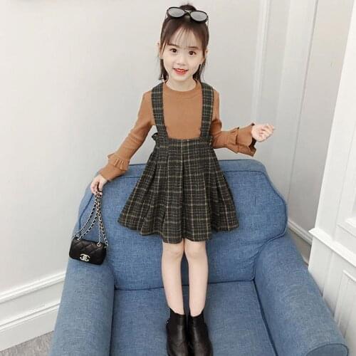 New Style Teenager Girls Clothing Sets Kids Flare Sleeve T-shirt+Plaid Bow Dress Baby Girls Summer 2019 Clothes Children Sets