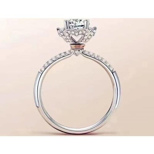 Moissanite Crown Rings White Gold Plated S925 Sterling Silver Wedding Rings 1ct(6.5mm) Women Luxurious Fine Jewelry