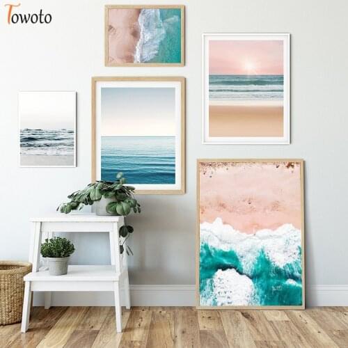 Ocean Waves Wall Art Coastal Seascape Canvas Painting Sea Water Print Nature Nordic Poster Wall Pictures for Living Room Decor