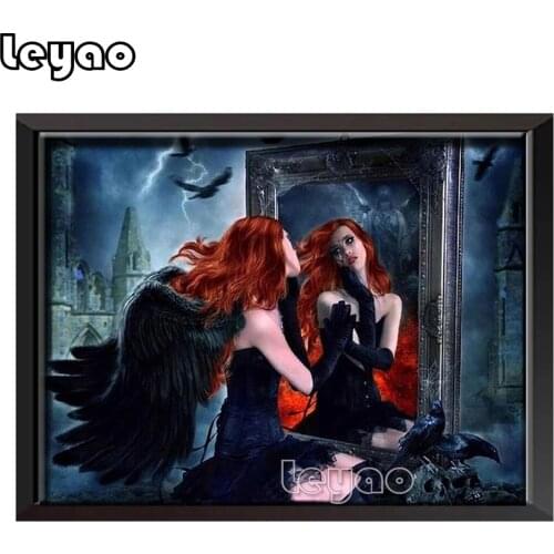 Full Square Round Diamond Painting Dark Angel Diamond Embroidery 5d Diy Diamond Mosaic Angel In The Mirror Diamond Painting Art