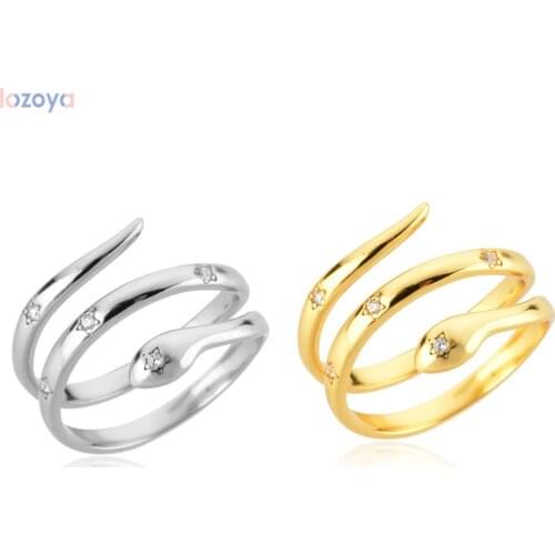 LOZOYA 100% 925 Sterling Resizable Women Silver Gold Star Zircon CZ Snake Rings Small Size 6.7 Adjusable Rings Luxury Jewelry
