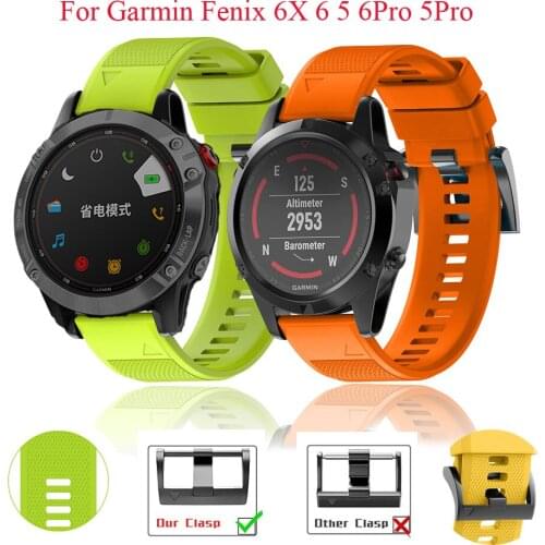 Soft Silicone 26/22mm Quick Release Watchband Wriststrap For Garmin Fenix 6 6X 6Pro 5X 5 5plus 3HR Watch Easyfit Watch WristBand