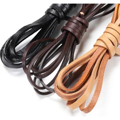 2M/lot Real Genuine Cow Leather Cord Width Flat Rope String Bracelet Necklace DIY 2/3/4/5/6/8 / 10mm DIY Jewelry Accessories