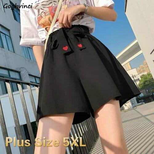 Shorts Women Embroidery Sashes Plus Size 5XL Solid Elastic Waist Summer Chic Fashion Casual Beauty Loose Ins Lovely Streetwear