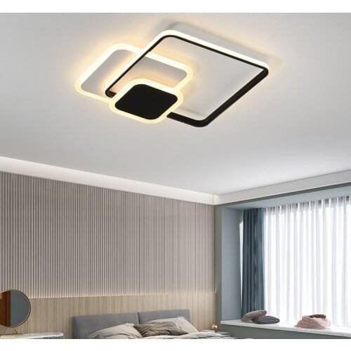 Modern Bedroom Chandelier Black White Square Hanging Ceiling Lamp for Living Room Study Foyer Nordic Kitchen Dimmable Lighting