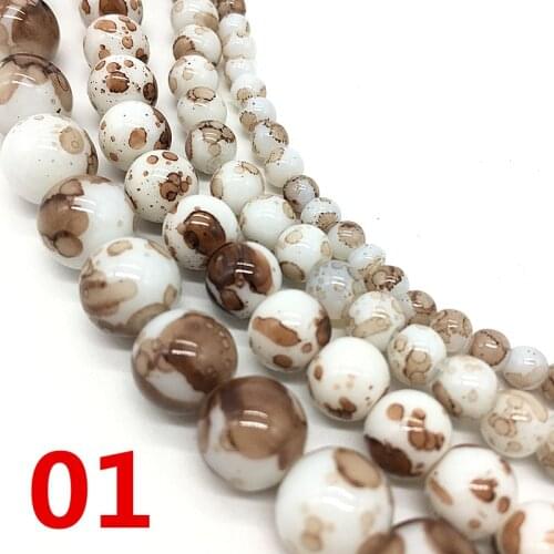 NEW 4 /6 /8 /10 mm White&Coffee Chic Glass Loose Spacer Charm Beads Pattern DIY Jewelry Making Accessory