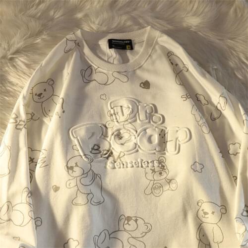 3D Letters Lovely Bears Full Printed Sweatshirts Womens 2021 New Arrived Basic Winter Tops Harajuku Teens Clothes Korean Fashion