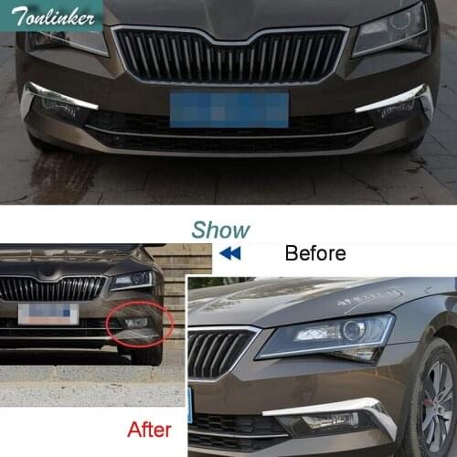 Tonlinker Cover Case Stickers for SKODA SUPERB 2016-17 Car Styling 2 PCS ABS Chrome front fog light exterior cover case sticker