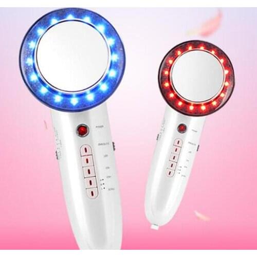Led Red Blue Light EMS Ultrasonic Facial Slimming Machine Beauty Massager Weight Loss Tools Cavitation Face Beauty Machine
