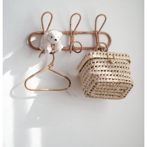 2 Pack Handmade Rattan Hanger Wall Hooks Clothes Hat Retro Rustic Wall Hanging Hanger Household Hook Tools 3 Hooks-ABUX