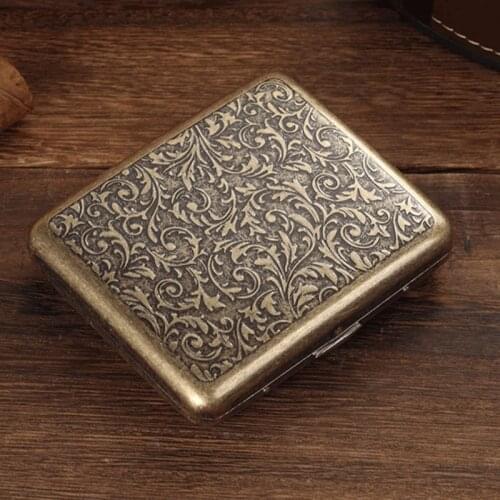 Vintage Metal Brass Cigarette Case Container 20 Pcs Regular Size Cigarettes Tobacco Holder Pocket Box Storage