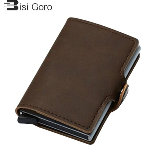 BISI GORO 2021 PU Leather intage Business ID Holder Single Box Credit Card Holder Card Case Women and Men RFID Wallets Hasp V