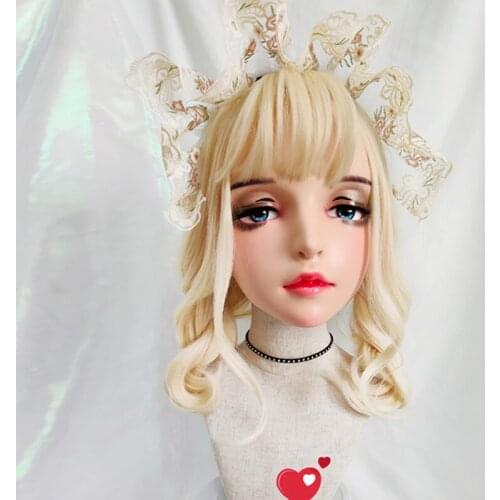 Yi-04)Female Sweet Girl Resin Half Head Kigurumi BJD Eyes Crossdress Cosplay Japanese Anime Role Lolita Mask With Eyes And Wig