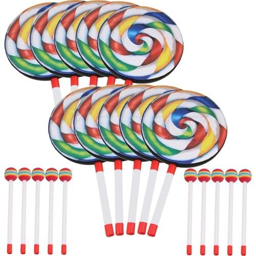 Yibuy 7.9" Lollipop Shape Hand Drum Percussion Musical Instruments Education Toys for Kid with Candy Drumstick Pack of 10