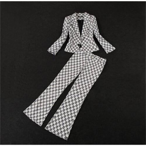 Womens Plaid business suit big yards fashion suit female career suit jacket +pants temperament casual two-piece pantsut Women