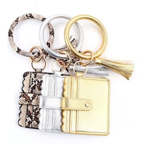 New Fashion Bracelet Keychain Card Bag for Women Zebra Cow Pattern PU Leather Tassel Wallet Wristlet Purse Card Key Holder Pouch