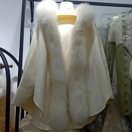 2019 Winter Korea Hooded Cashmere Poncho With Luxury Long Fur Trim Female Loose Wool Cape Ladies Warm Fashion Oversized Shawl