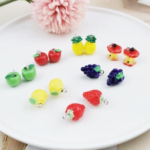 10Pcs Apple Grape Strawberry Fruits Resin Charms Diy Findings Kawaii 3D Phone Keychain Earring Pendant Charms For Jewelry Making