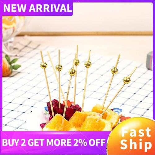 100pcs Beads Food Picks Dessert Buffet Fruit Salad Fork Cake Muffin Party Vegetable Sticks Cocktail Toothpicks Cake Sign Safe