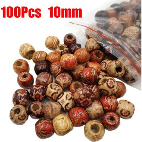 100pcs Mixed Printed Wood Beads Large Hole Bead DIY Craft Jewelry Accessories Handmade Necklace Bracelet