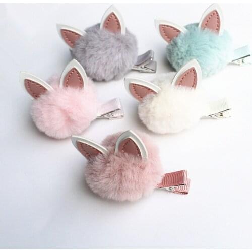 15pc/lot Wool Soft Roll PU Leather Rabbit Ear Kids Hair Barrettes Cute Girls Hairpins Lovely Pink Girl Hair Clip Cartoon Hairpin