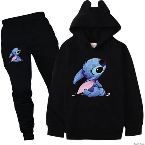 Stitch Spring Autumn 2pcs/set Baby Boys Girls Clothes Hoodie + Pants Kids Sport Suit For Children Clothing Tracksuit 2-16Years
